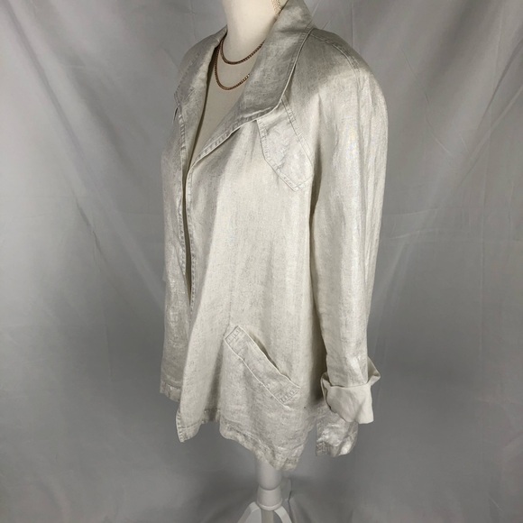 Elliott Lauren Linen Silver Metallic Women's Open Front Blazer - Picture 3 of 7